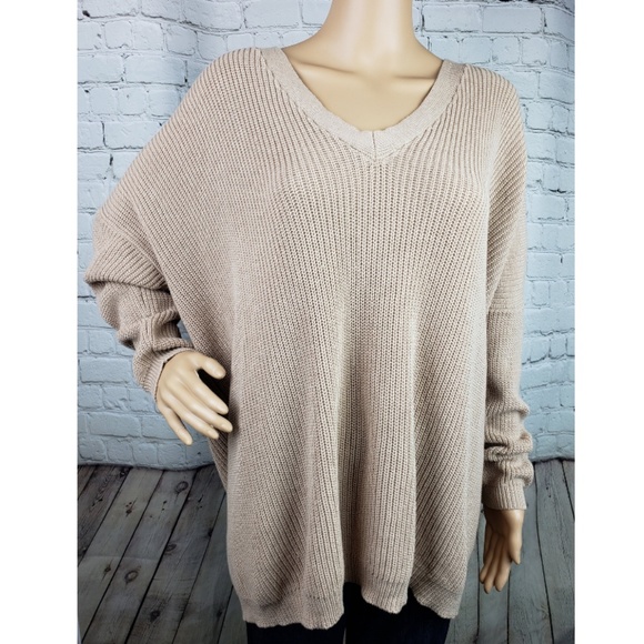 Tobi Sweaters - Tobi Open Tie Back Tan Oversized Sweater Small